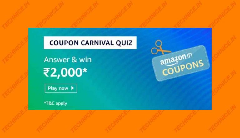 Amazon Coupon Carnival Quiz Answers Win Rs 2000